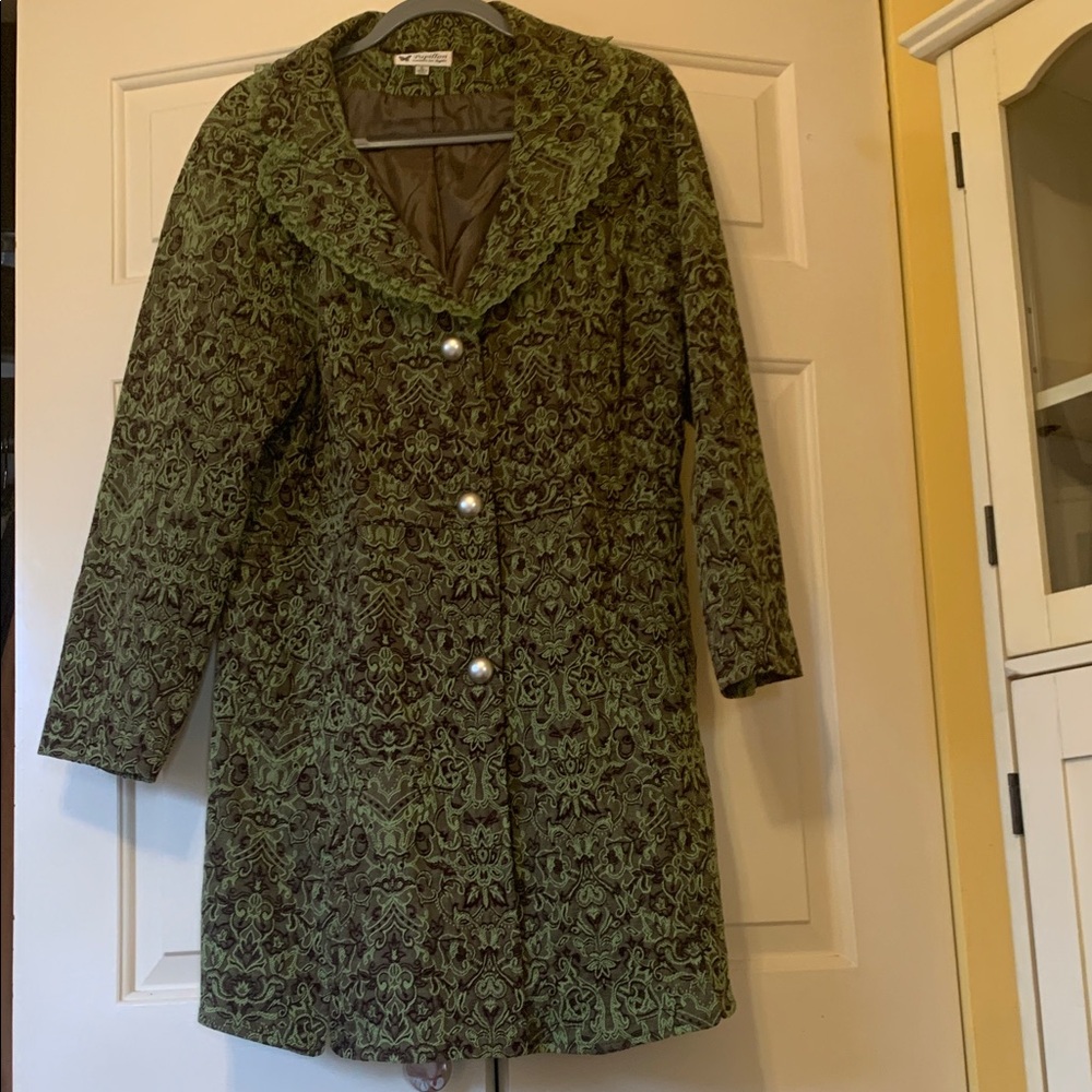 Papillon Blanc Green Brocade Trench Coat